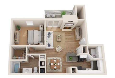 Floor plan for 1 bed, 1 bath, 900 sqft